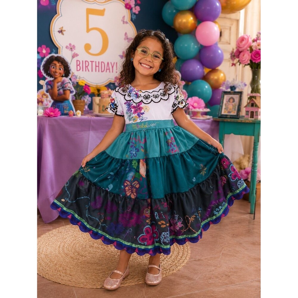 Encanto Mirabel Costume Dress Girls S Tiered Butterfly Floral Costume Princess H